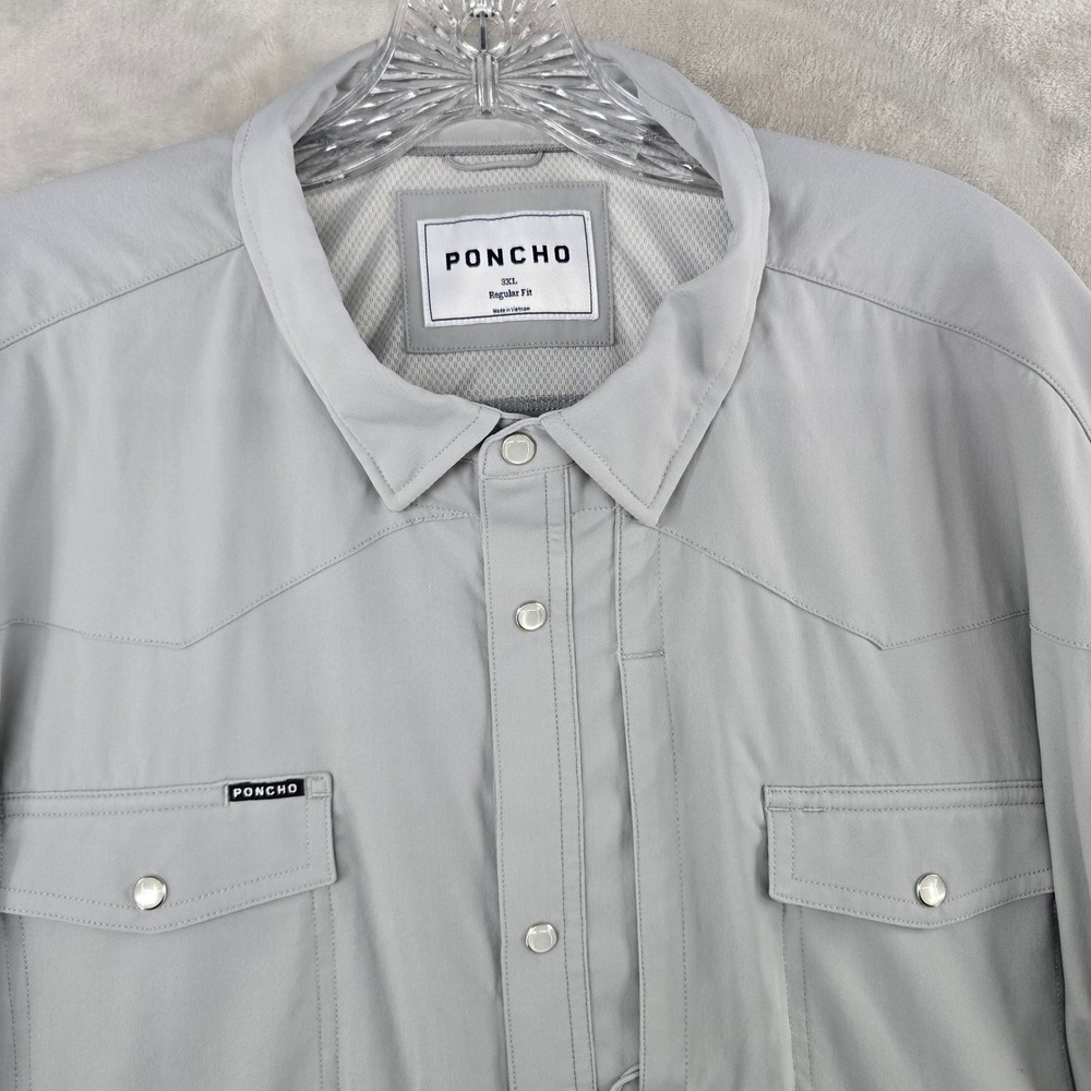 Poncho Western Shirt Mens 3XL Gray Pearl Snap Performance Fishing Ventilated